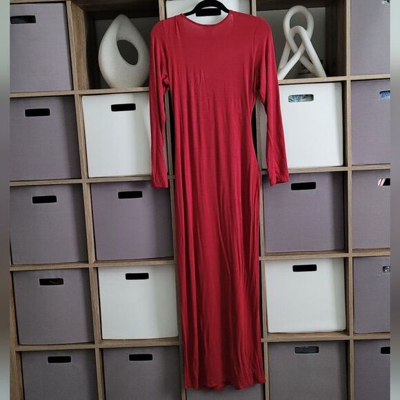 Venus Red Long Sleeve Draped Maxi Dress Size L - Picture 13 of 14